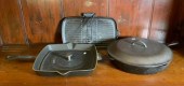 A handled Staub square cast ir