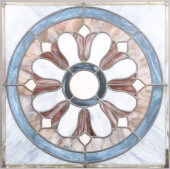 A hanging leaded glass window