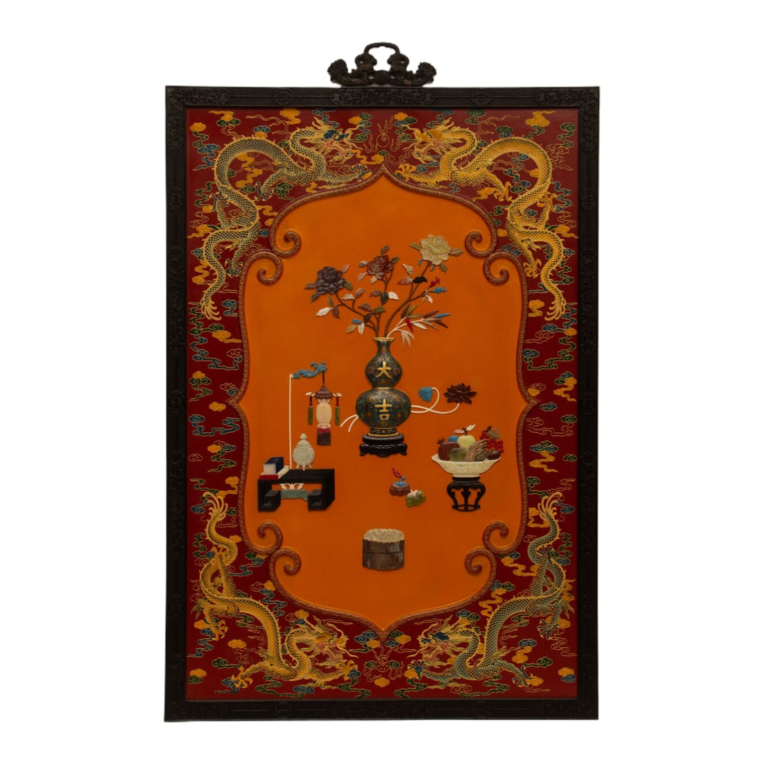 A HARDSTONE INLAID CINNABAR LACQUER