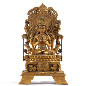 A HARDSTONES INLAID GILT BRONZ