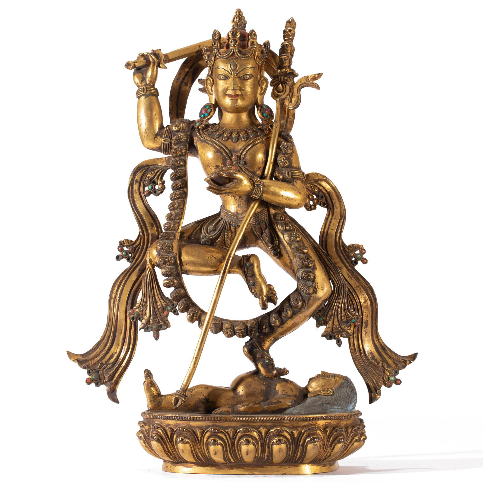 A HARDSTONES INLAID GILT BRONZE
