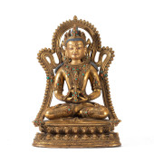 A HARDSTONES INLAID GILT BRONZ