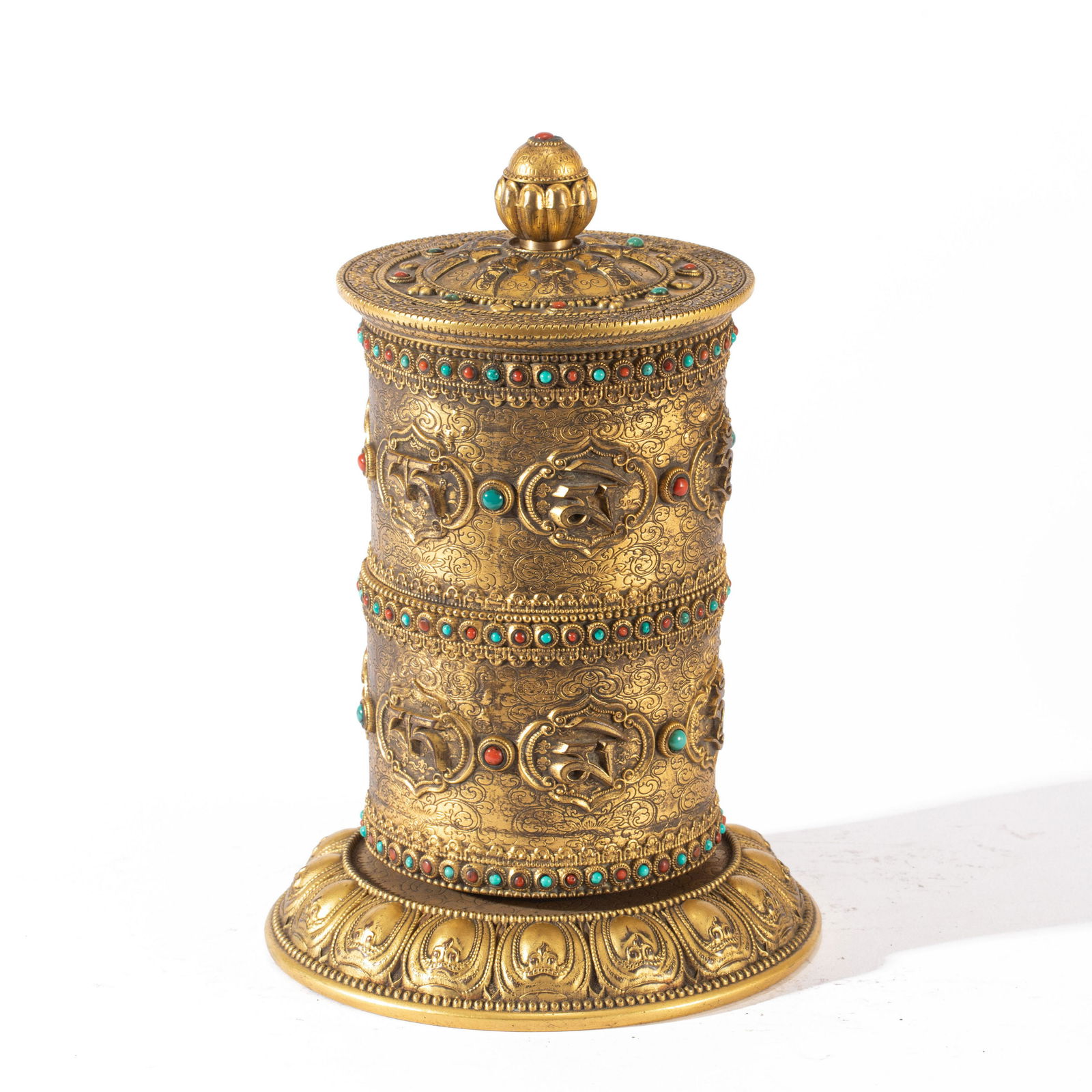 A HARDSTONES INLAID GILT BRONZE