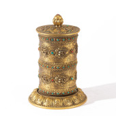 A HARDSTONES INLAID GILT BRONZ