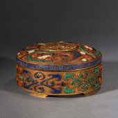 A HARDSTONES INLAID GILT BRONZ