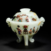 A HARDSTONES INLAID JADE TRIPO