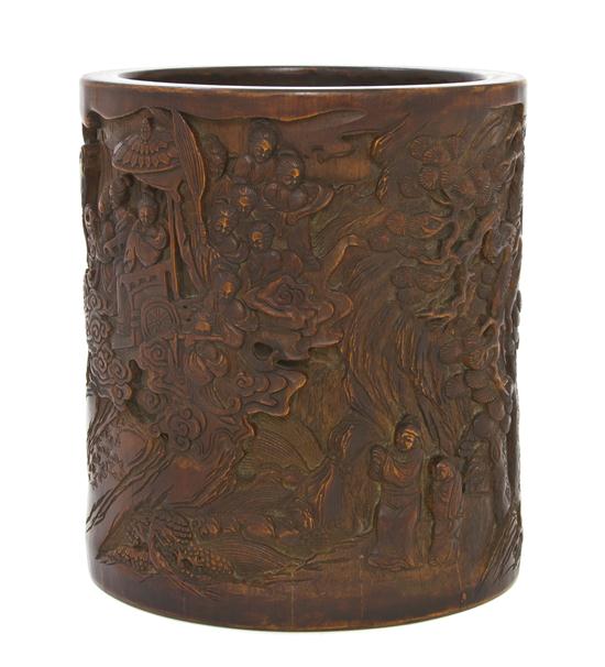 A Hardwood Brush Pot relief