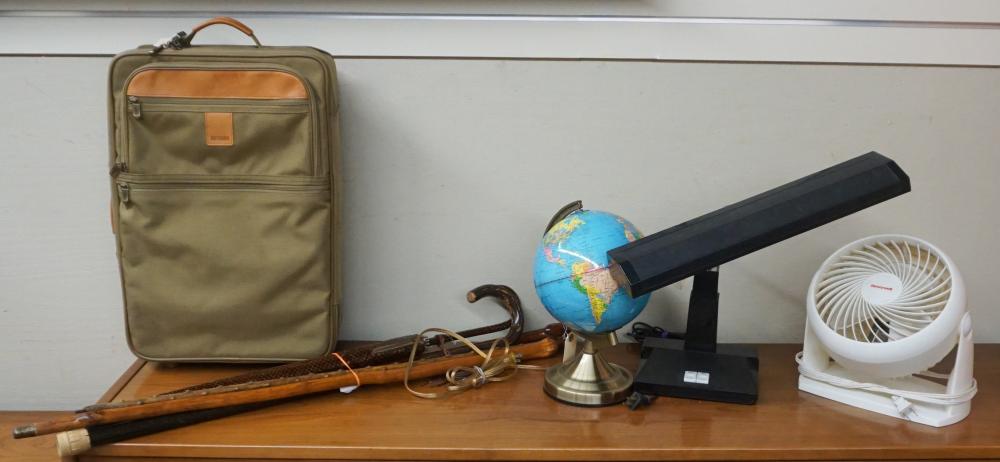 A HARTMANN SUITCASE, DESK GLOBE,