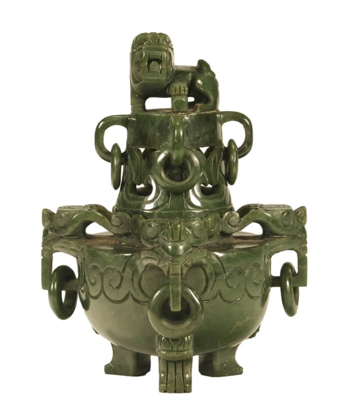 A HE-TIAN BIXI CARVED 'LION' KNOB