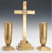 A Heavy Brass Altar Set Three