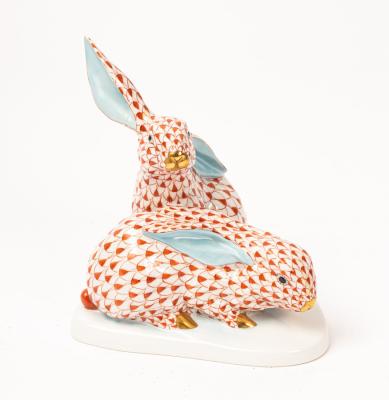 A Herend group of two rabbits,