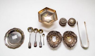 A hexagonal silver pedestal dish,