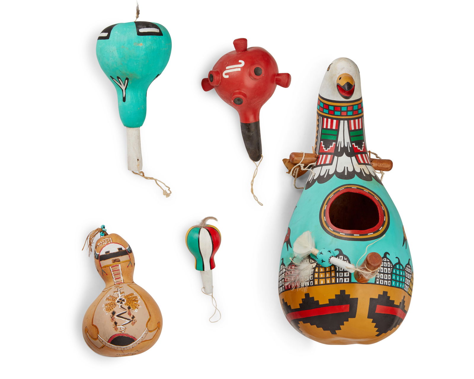 A HOPI POLYCHROME GOURD BIRD FEEDER