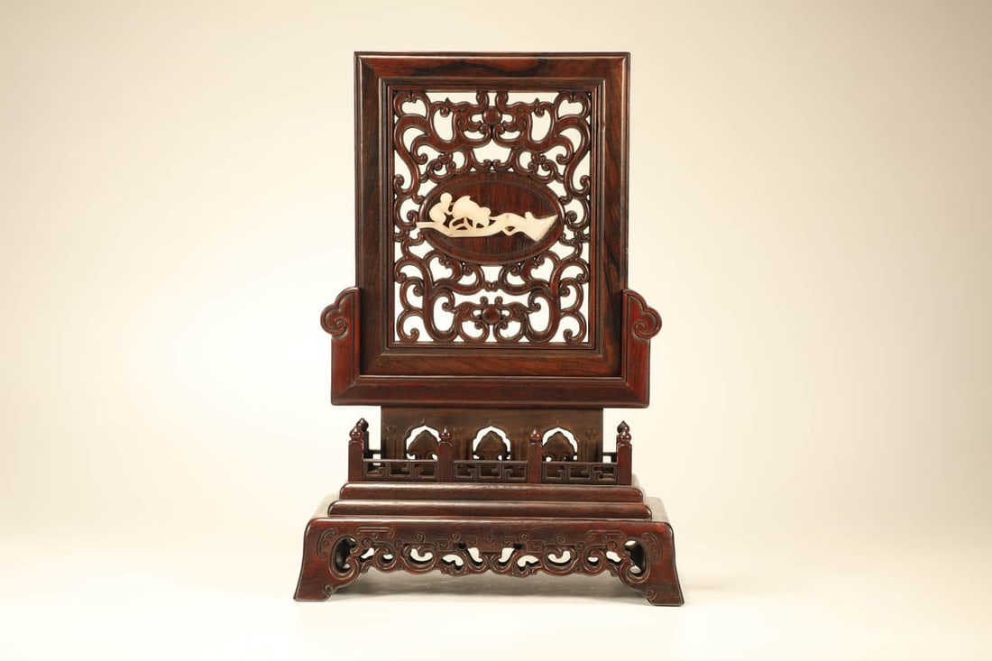 A HUANGHUALI WITH JADE 'MONKEY