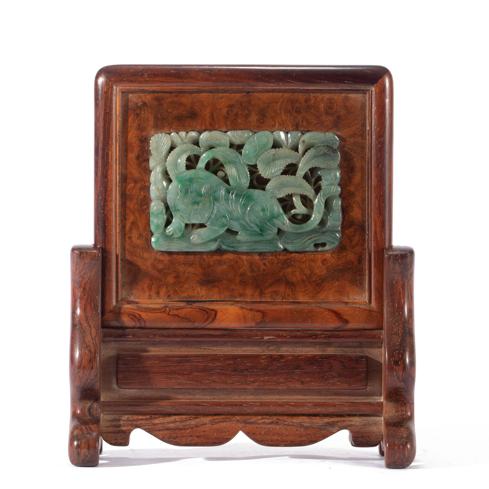 A HUANGHUALI WOOD INLAID JADEITE
