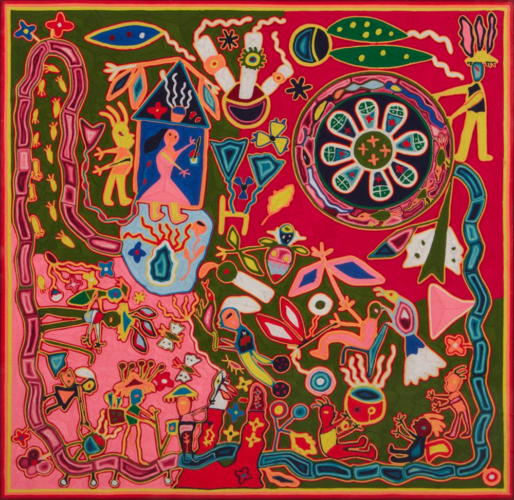 A HUICHOL YARN PAINTINGA Huichol