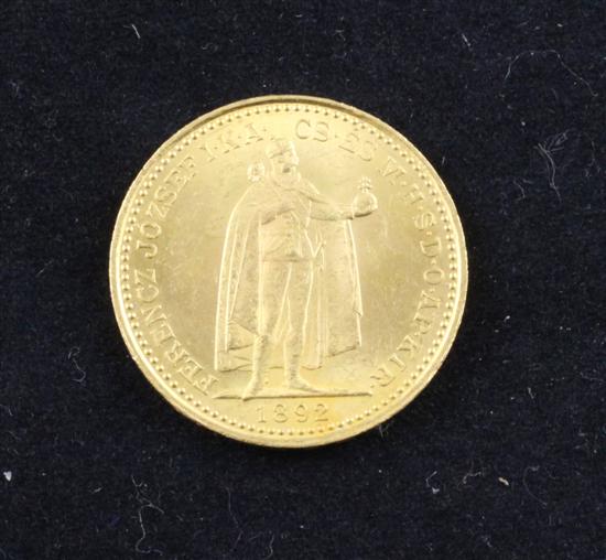 A Hungarian 1892 gold 20 Korona