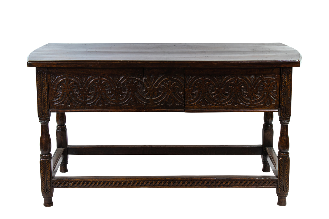 A JACOBEAN REVIVAL OAK TABLE,
