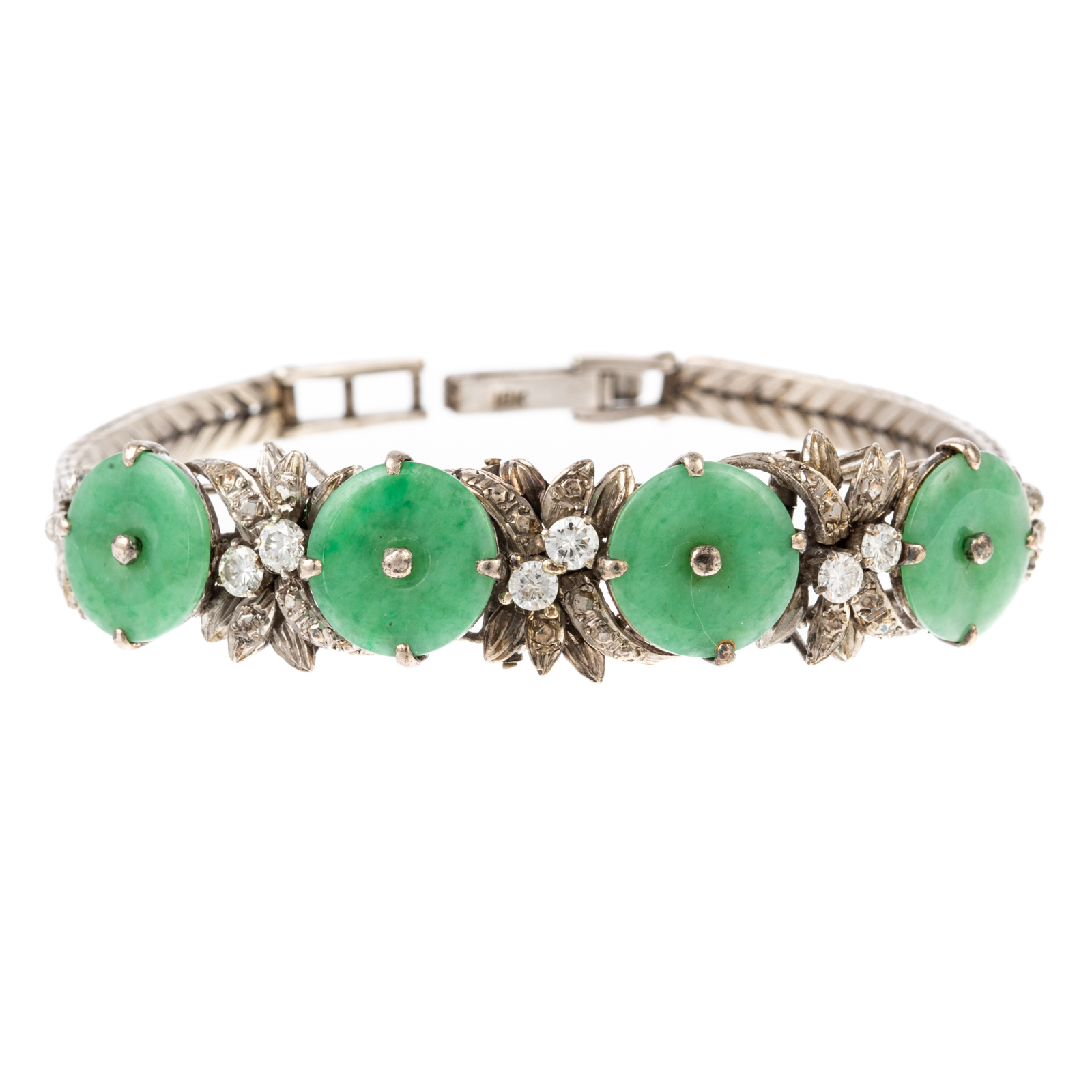A JADE & DIAMOND BRACELET IN SILVER