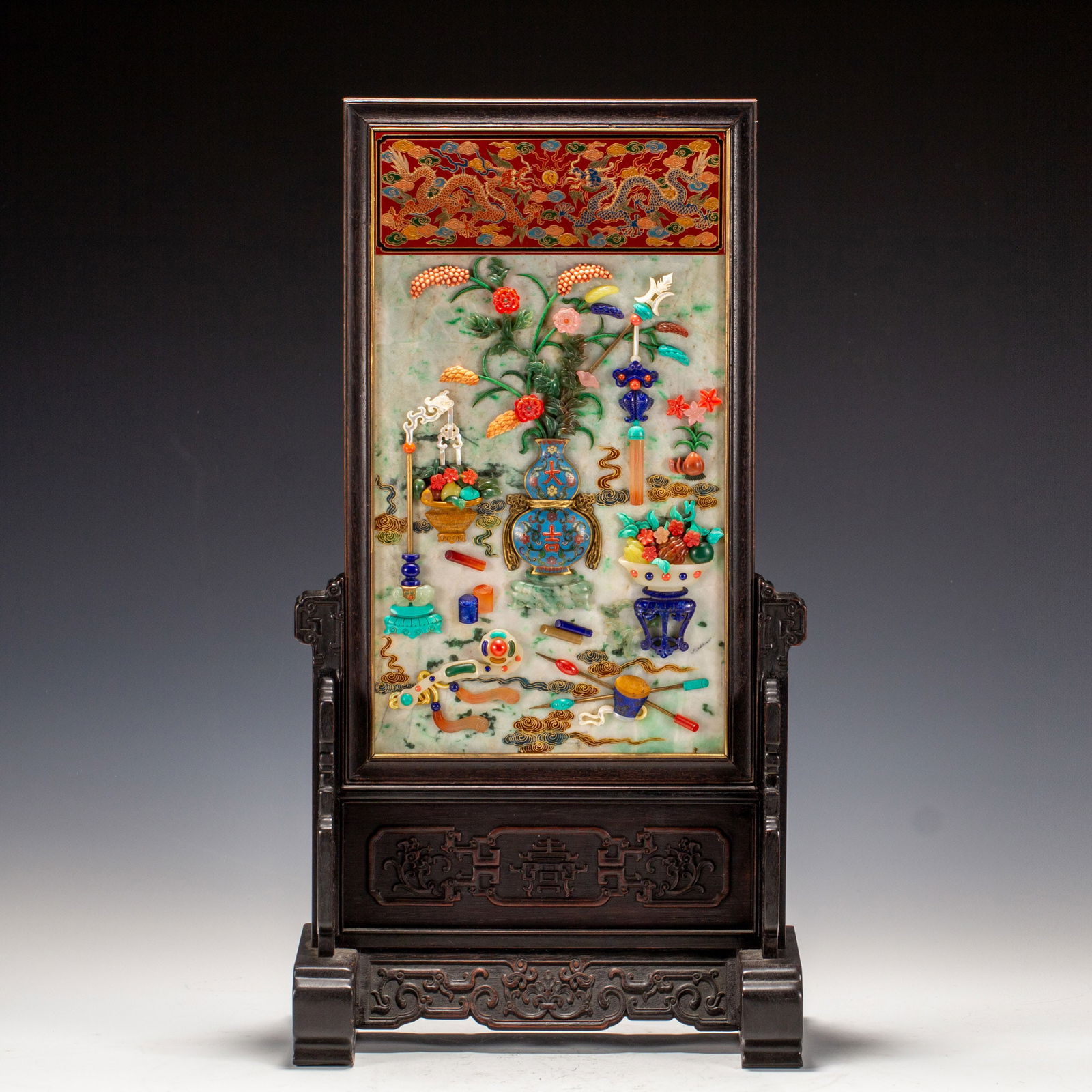 A JADE INLAID GEMSTONES TABLE