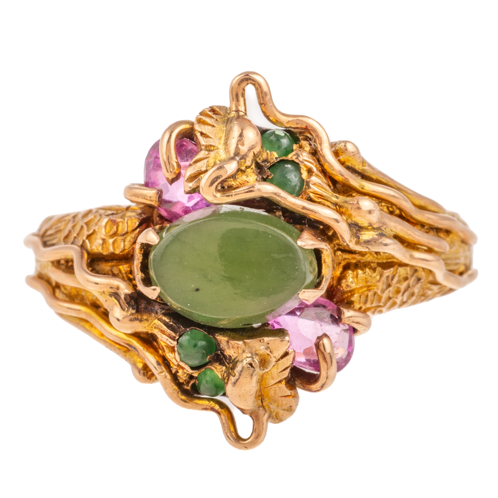 A JADE & TOURMALINE DRAGON RING