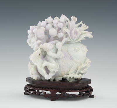A Jadeite Carving With Figures &