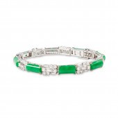 A JADEITE JADE, DIAMOND AND FO