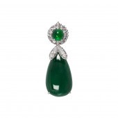 A JADEITE JADE, DIAMOND AND 18