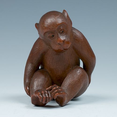 A JAPANESE BOXWOOD OKIMONO OF A