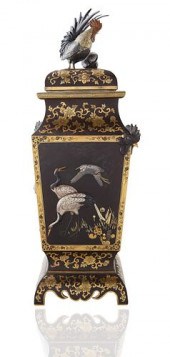A JAPANESE BRONZE AND SHAKUDO