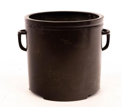 A Japanese bronze Hibachi, inlaid
