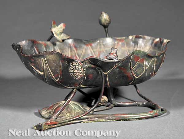A Japanese Bronze Lotus Form Bowl