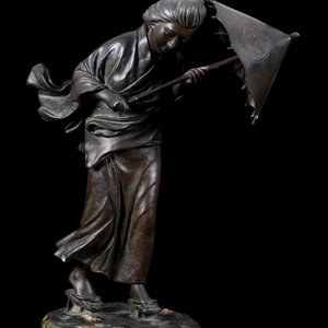 A Japanese Bronze Okimono of A Lady