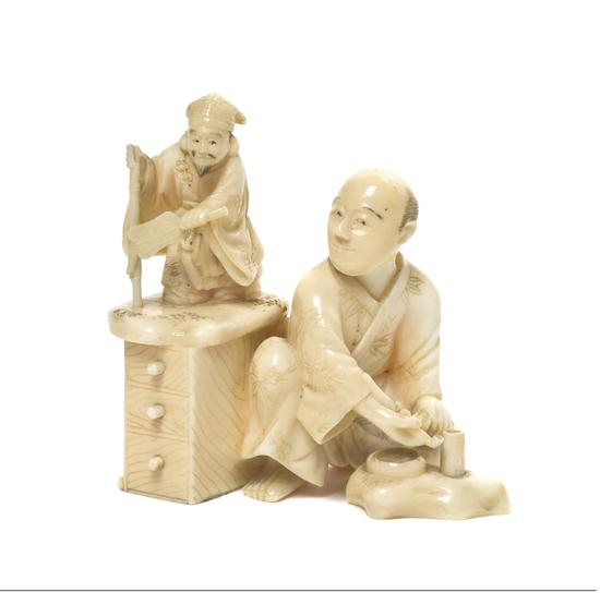 A Japanese Carved Ivory Okimono