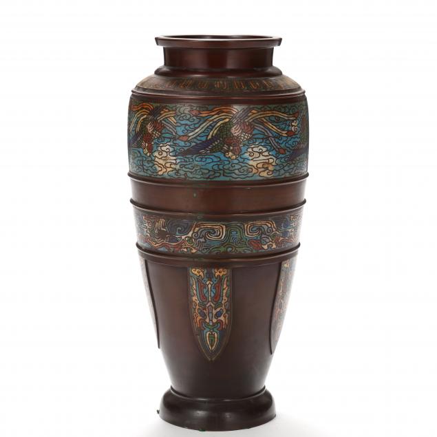 A JAPANESE CHAMPLEVE BRONZE VASE 