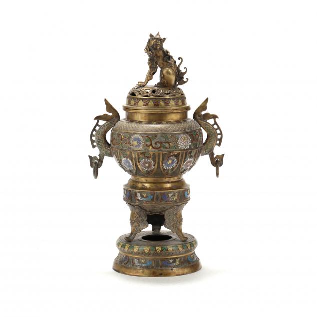 A JAPANESE CHAMPLEVE INCENSE BURNER