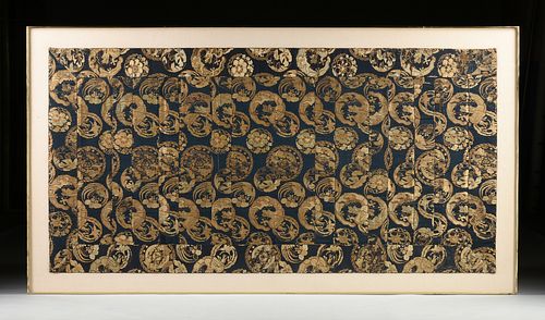 A JAPANESE DEEP BLUE SILK WITH GOLD