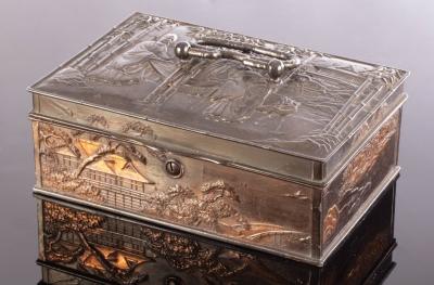 A Japanese embossed copper box,