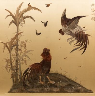A Japanese embroidered panel