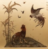 A Japanese embroidered panel d