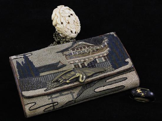 A Japanese embroidered purse and