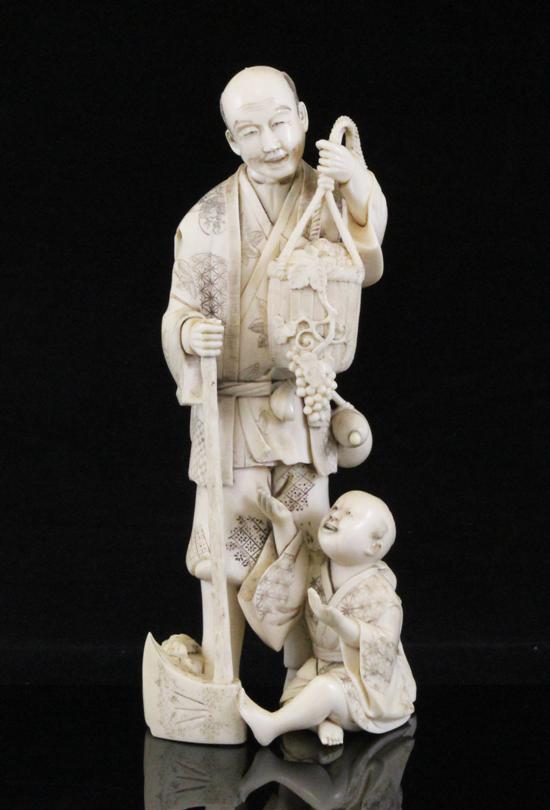 A Japanese ivory group of a