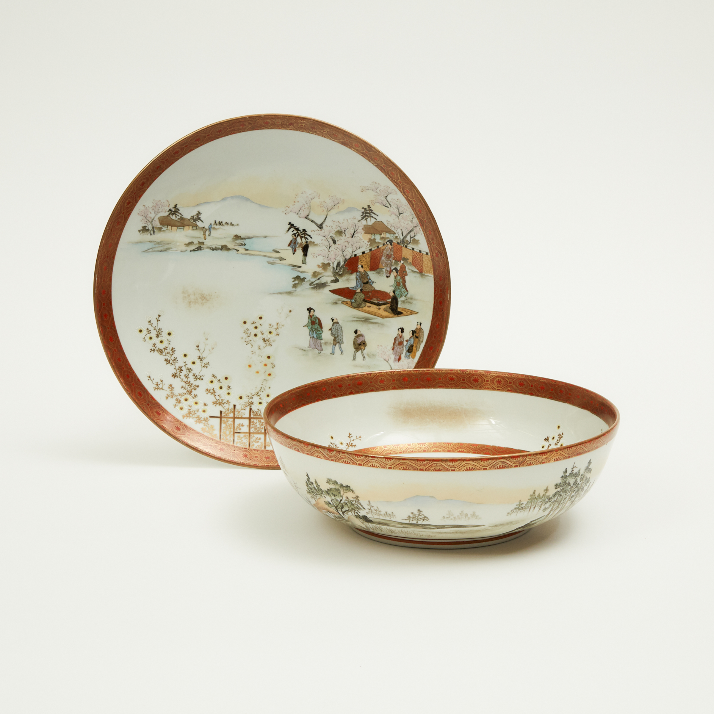 A Japanese Kutani Bowl and Dish,