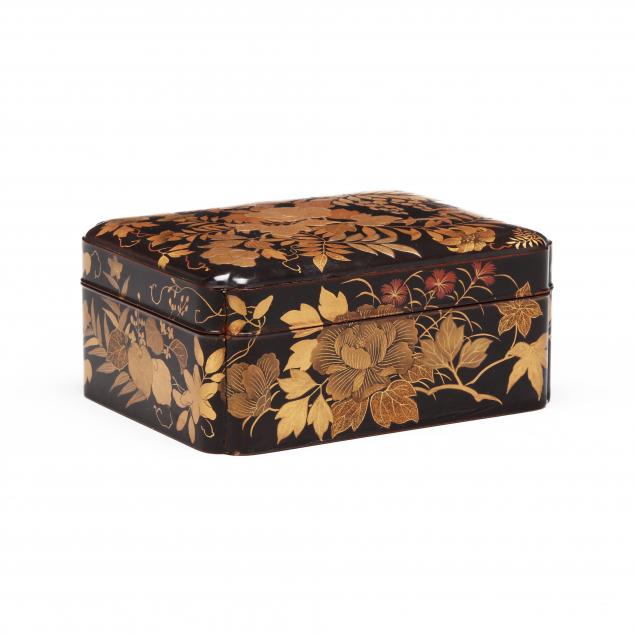 A JAPANESE LACQUER COVERED BOX WITH