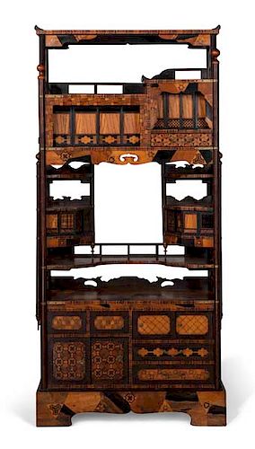 A JAPANESE MARQUETRY INLAID ETAGERE