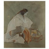 A JAPANESE METAL ENGRAVED NOH