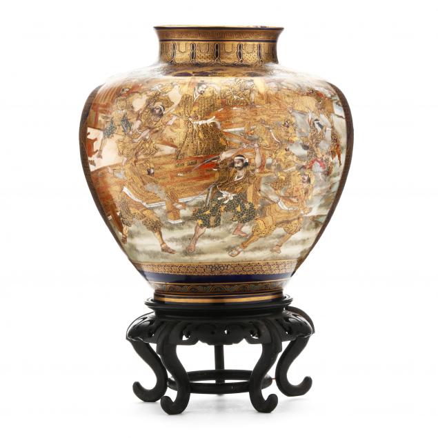 A JAPANESE SATSUMA BLUE GROUND VASE