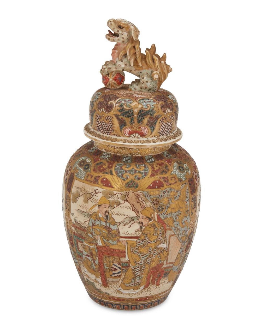 A JAPANESE SATSUMA LIDDED TEMPLE