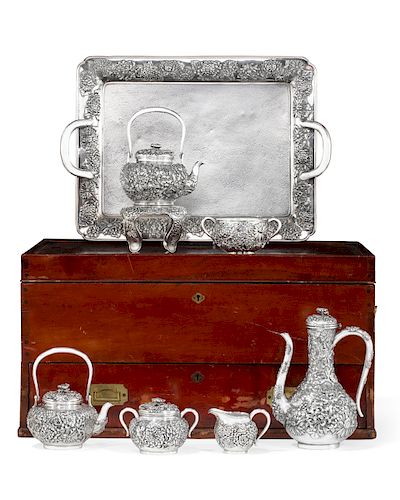 A JAPANESE SILVER CHRYSANTHEMUM TEA