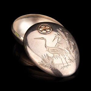 A Japanese Silver Oval Bonbonnière